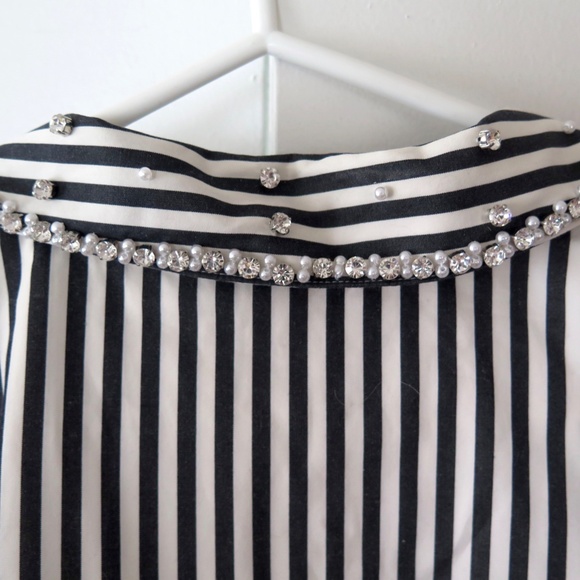 NWT Kate Spade Acrobat Stripe Black and White Embellished Shirt Size XXL - Picture 12 of 16